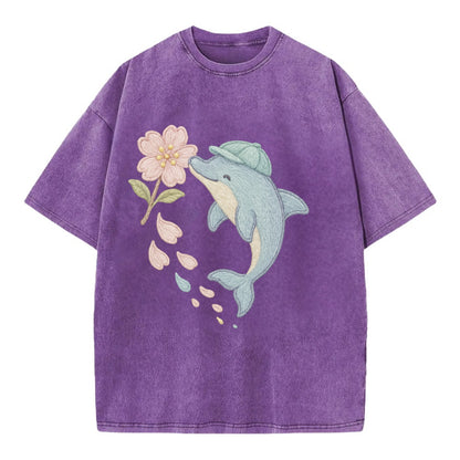 Dolphin Sakura Leap  - Vintage T-shirt - Purple
