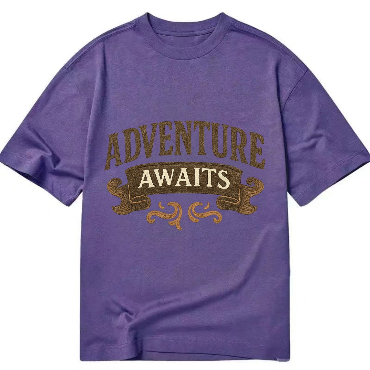 Bold typography design - "ADVENTURE AWAITS" - excitement ahead, ready for anything - Classic T-shirt - Purple