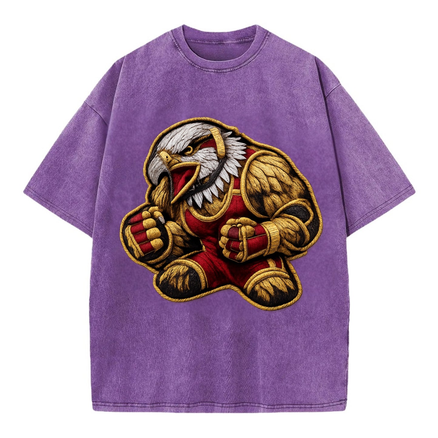 Embroidered patch design - WRESTLING EAGLE - fierce eagle with wrestling singlet - Vintage T-shirt - Purple