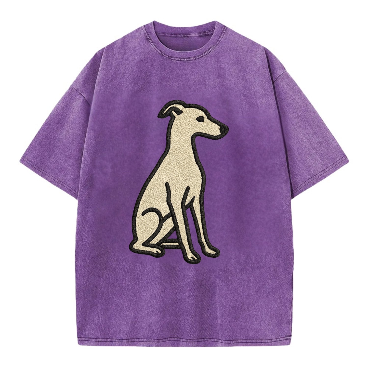 Italian Greyhound - Gray sitting pose - Vintage T-shirt - Purple