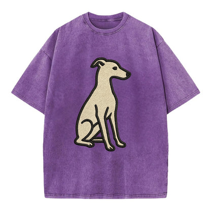 Italian Greyhound - Gray sitting pose - Vintage T-shirt - Purple