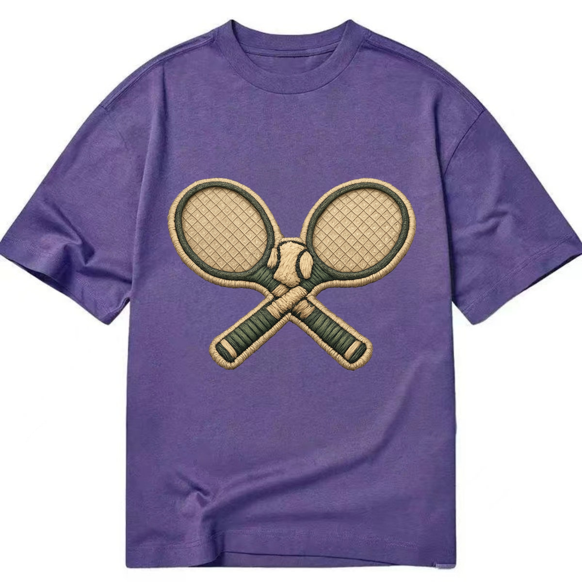 Embroidered patch design - TENNIS RACKET CROSSED - tennis rackets with ball in - Classic T-shirt - Purple