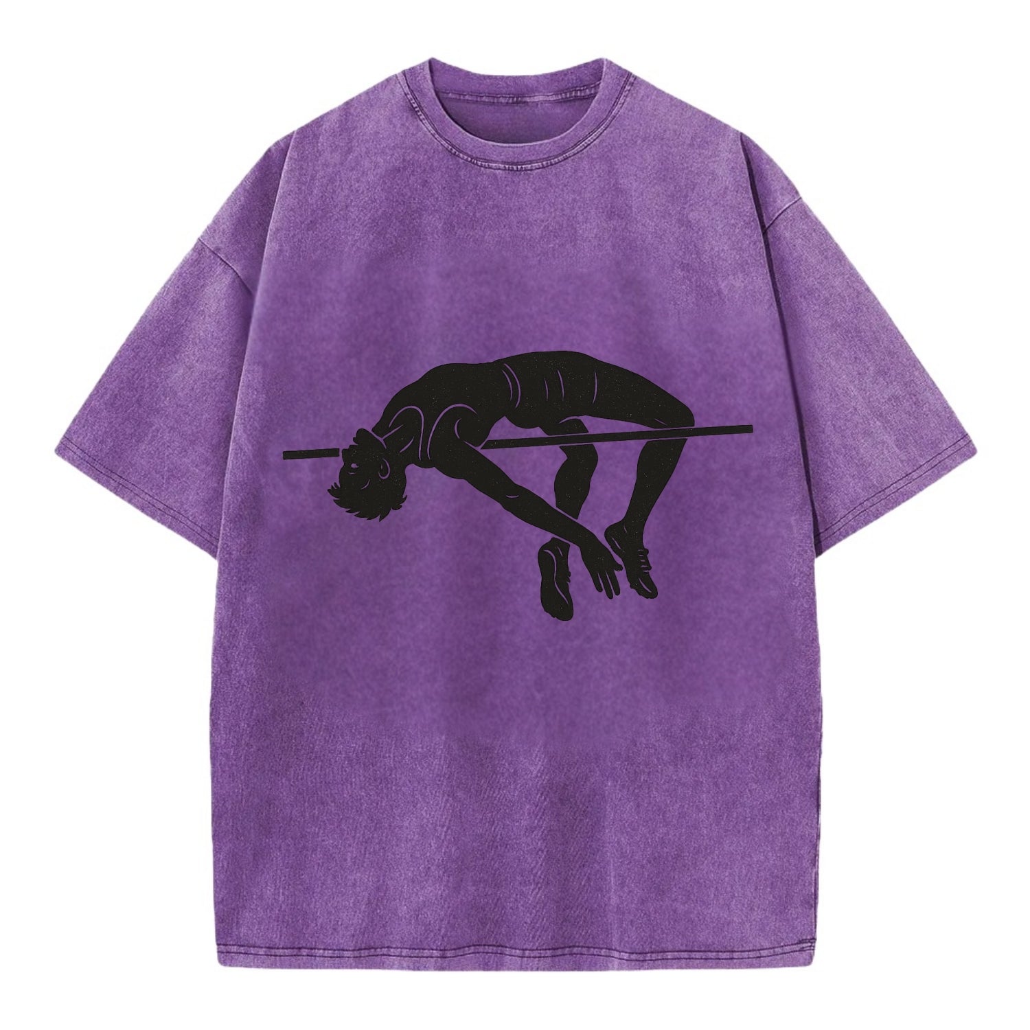 High jumper arching over bar - Vintage T-shirt - Purple