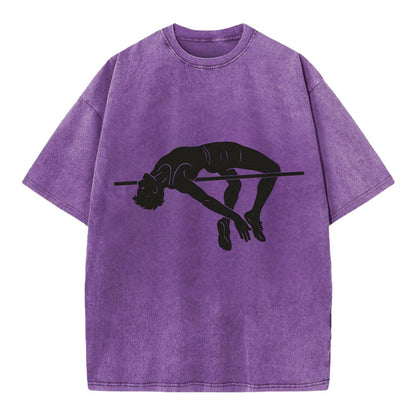 High jumper arching over bar - Vintage T-shirt - Purple