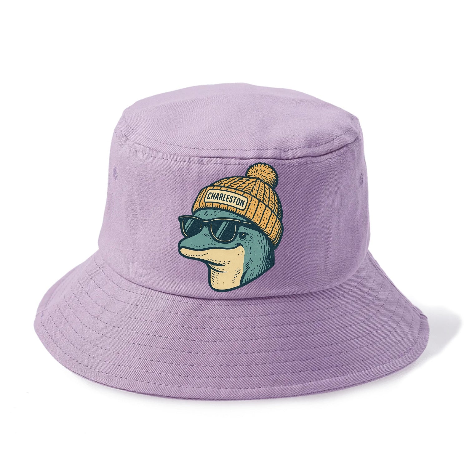 Charleston Dolphin wearing Charleston beanie with pom pom and wayfarer sunglasses - Bucket Hat - Purple