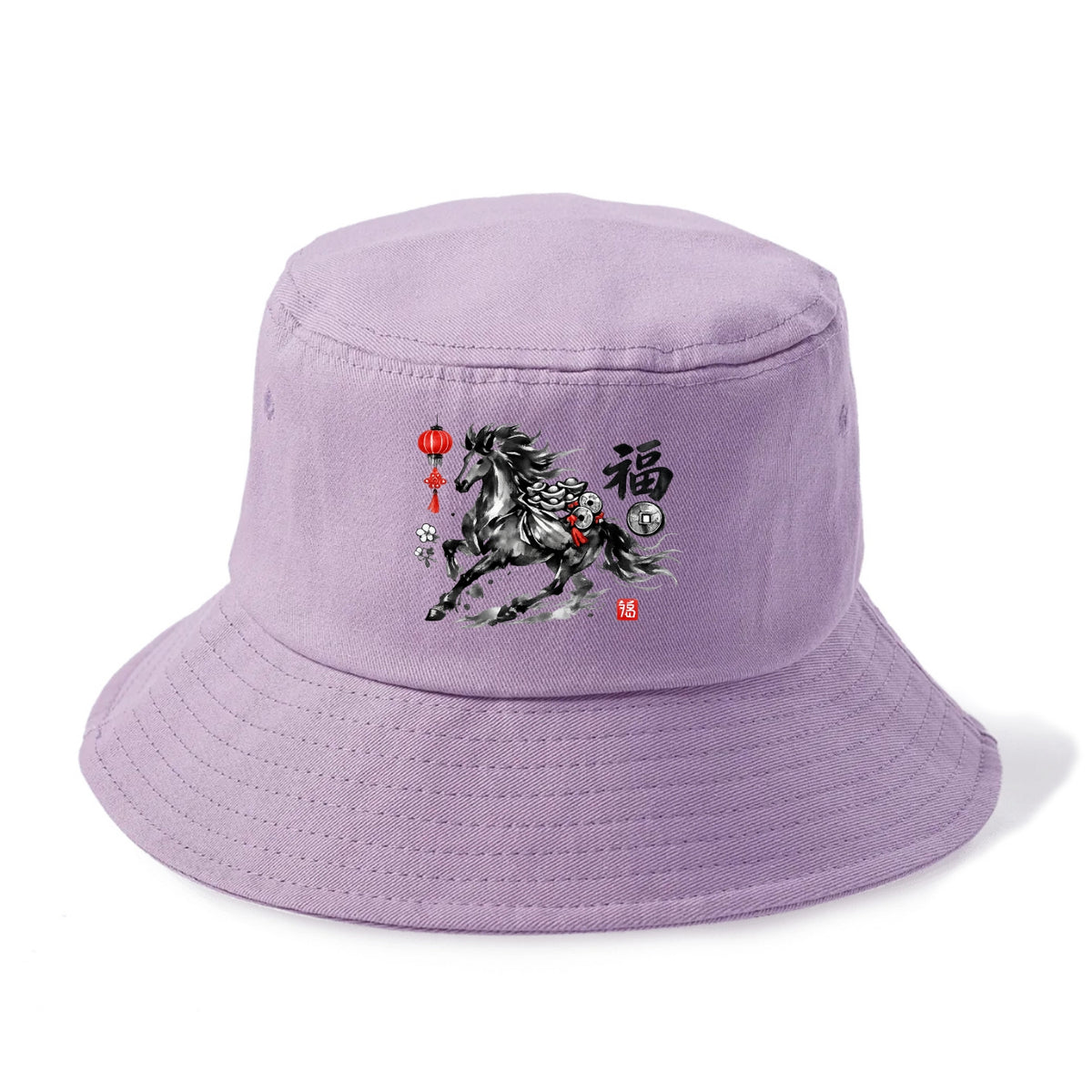 PROSPERITY HORSE | Horse carrying gold ingots and coins | Chinese knot decorations | - Bucket Hat - Purple