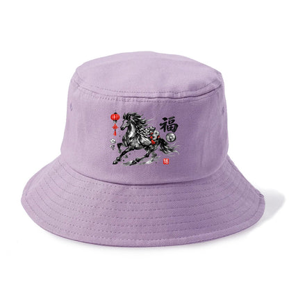 PROSPERITY HORSE | Horse carrying gold ingots and coins | Chinese knot decorations | - Bucket Hat - Purple
