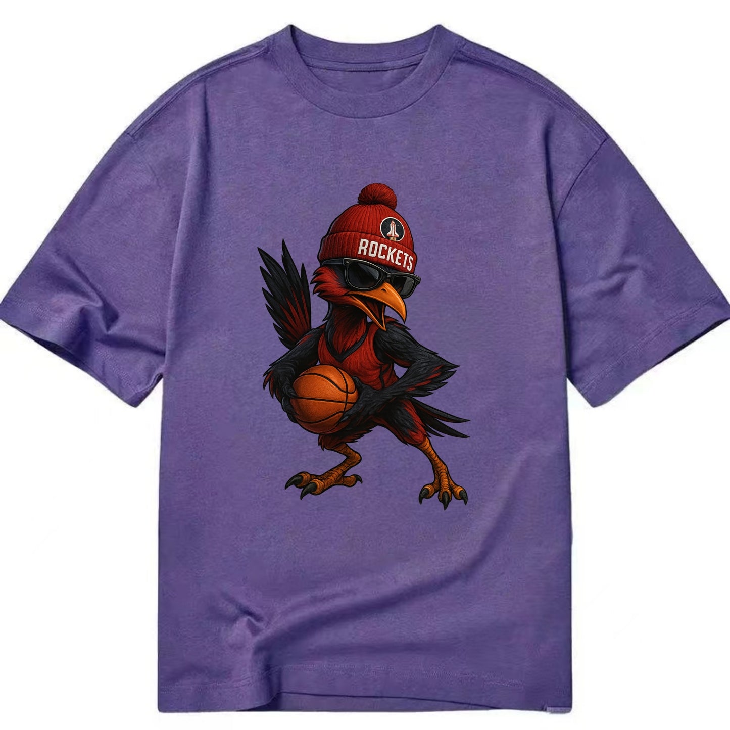 Houston Roadrunner wearing Rockets beanie with launch pad patch and wayfarer - Classic T-shirt - Purple