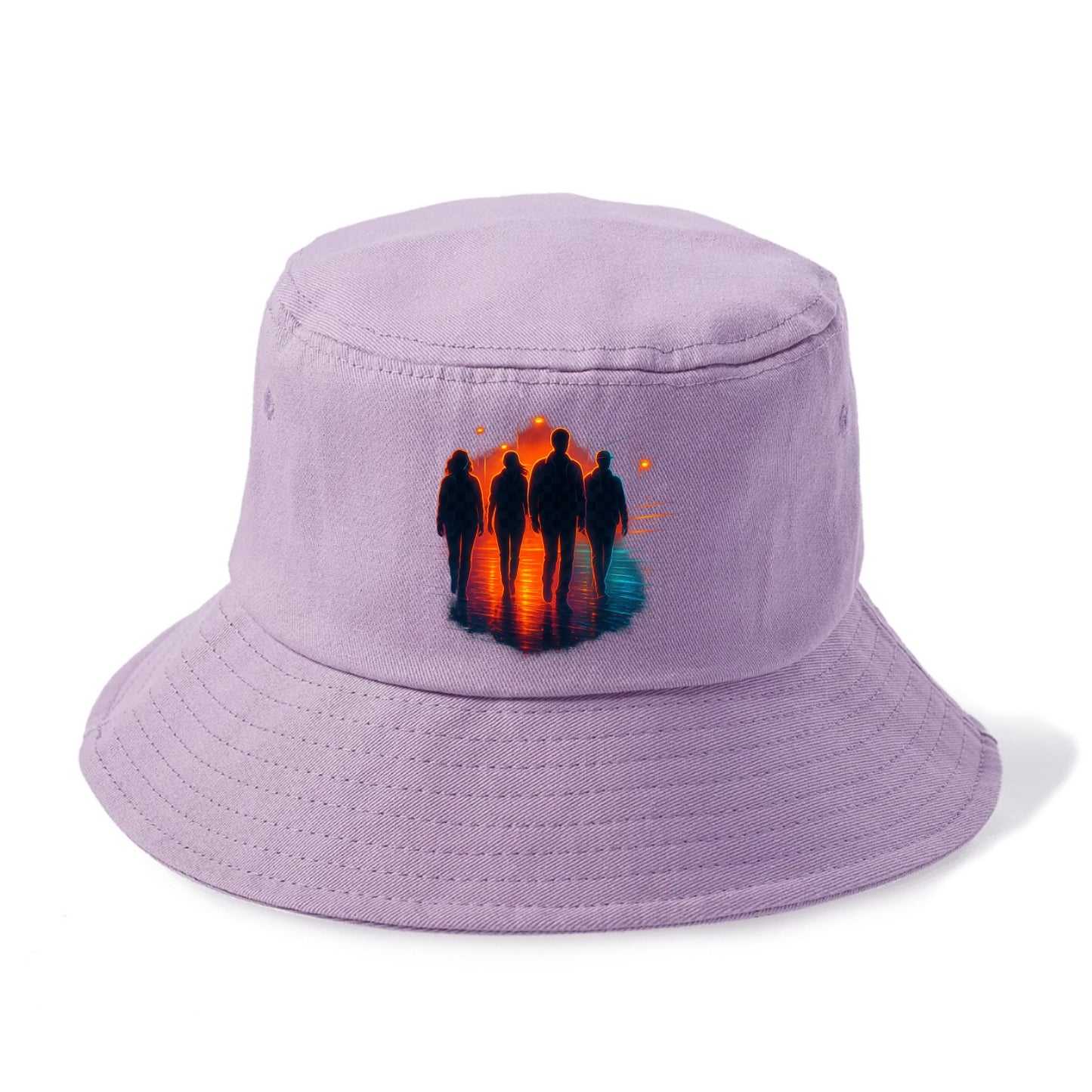 gang of silhouettes walking together at sunset by the beach - Bucket Hat - Purple