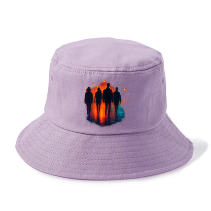 gang of silhouettes walking together at sunset by the beach - Bucket Hat - Purple