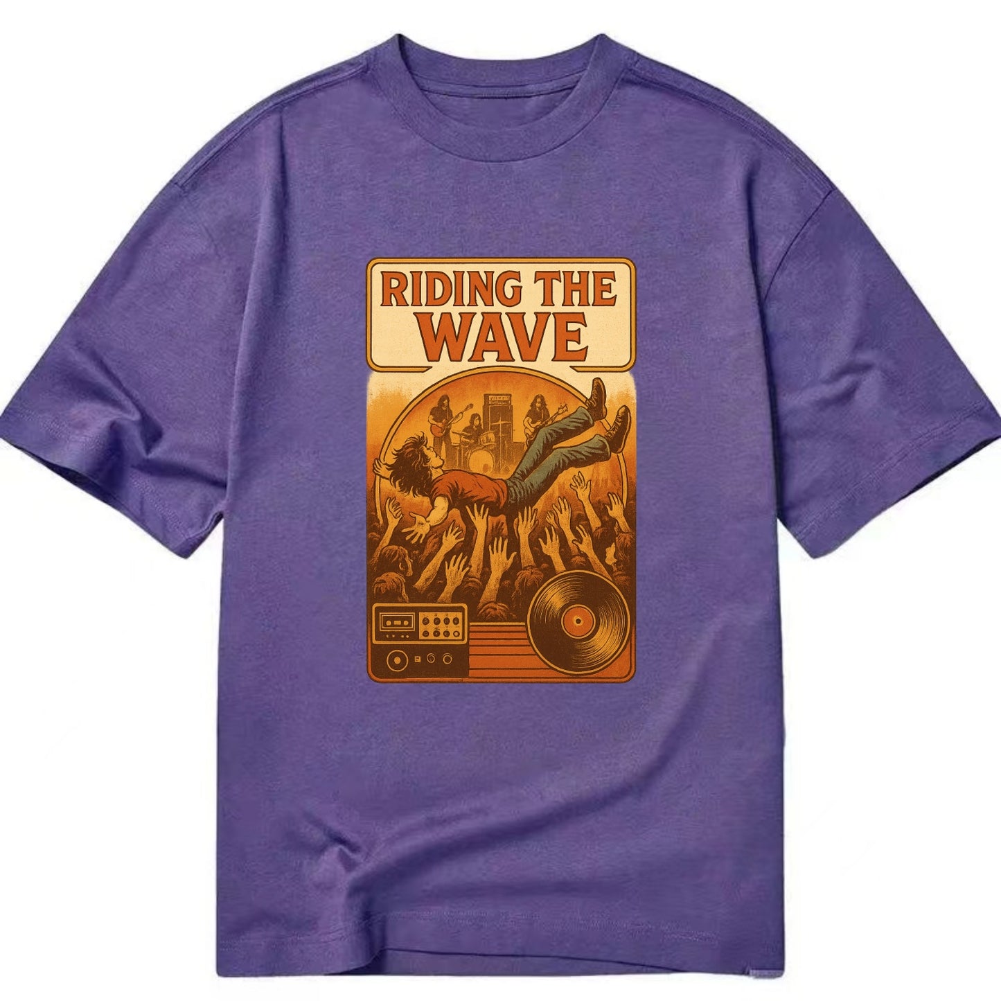 Crowd surfing at packed concert - "Riding the Wave" - concert energy - Classic T-shirt - Purple