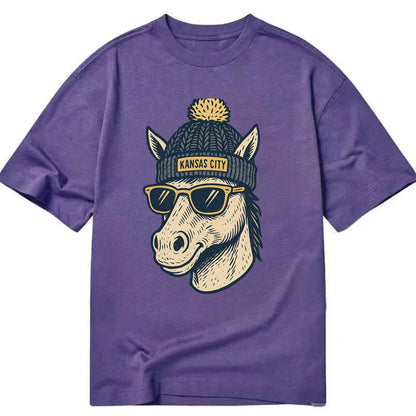 Missouri Mule wearing Kansas City beanie with pom pom and wayfarer sunglasses - Classic T-shirt - Purple