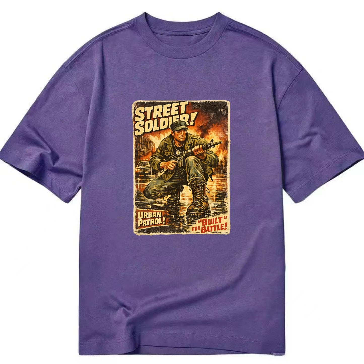 COMBAT READY | Military boots on wet pavement | Street soldier | Urban patrol | - Classic T-shirt - Purple