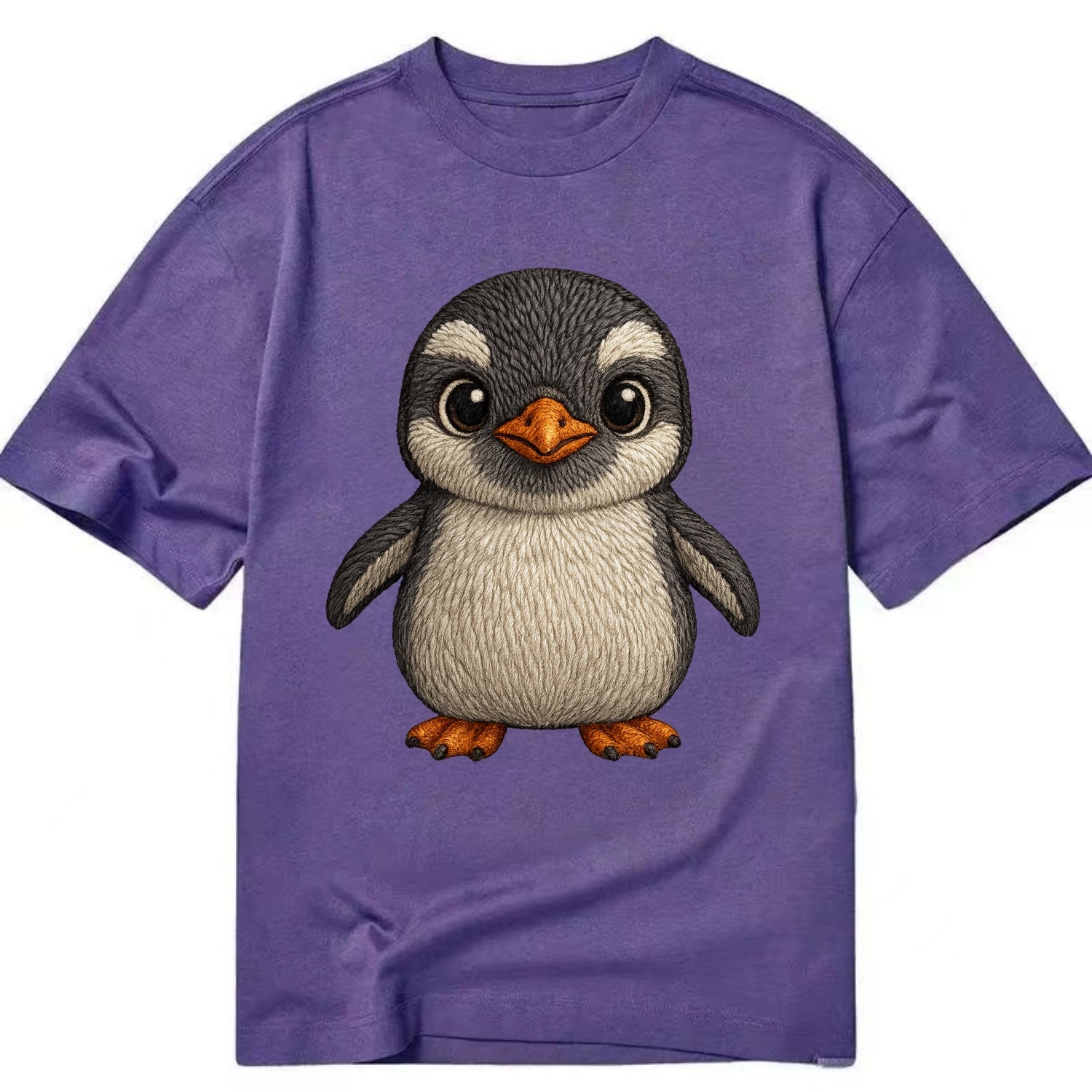 Baby Gentoo Penguin - orange beak, white cap, bright eyes, front-facing, energetic - Classic T-shirt - Purple