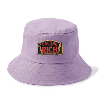 EAT THE RICH - fork and knife with text in red and silver , class war - Bucket Hat - Purple
