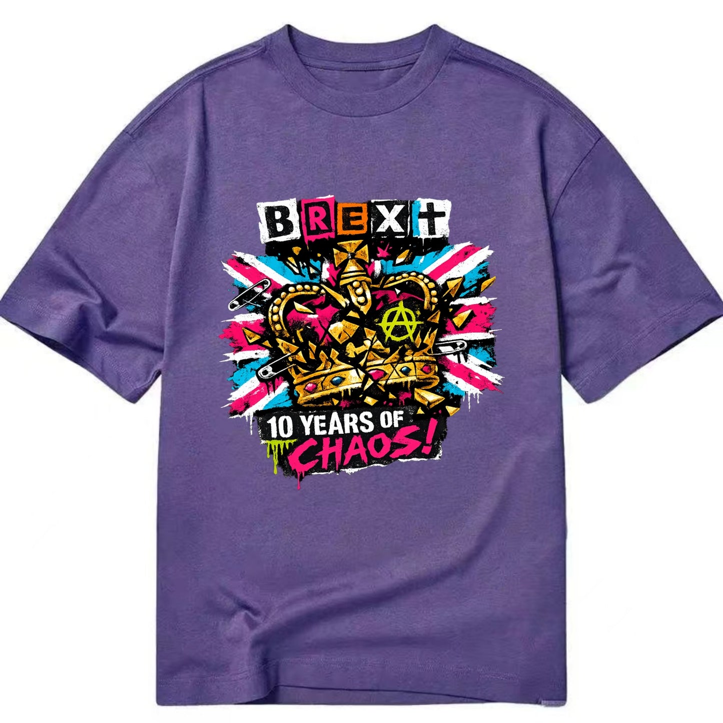 BROKEN CROWN | Shattered British crown | Gold fragments scattered | Power - Classic T-shirt - Purple