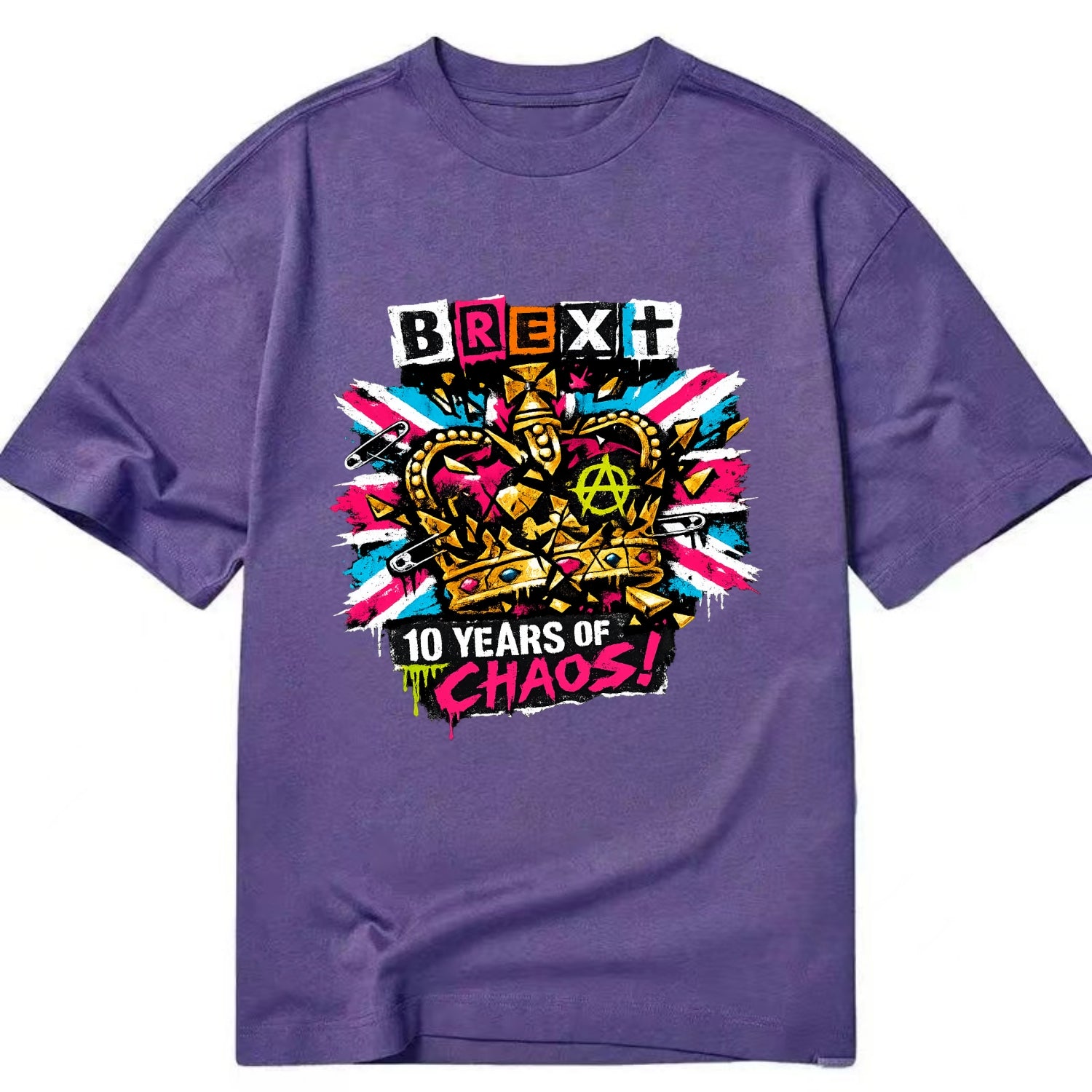 BROKEN CROWN | Shattered British crown | Gold fragments scattered | Power - Classic T-shirt - Purple