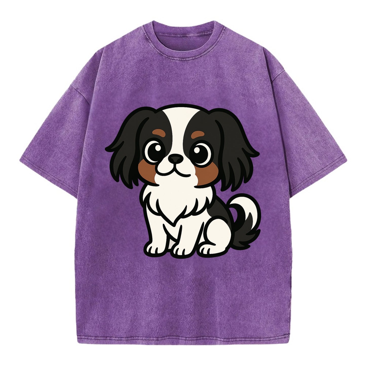 Japanese Chin - Black and white sitting pose - Vintage T-shirt - Purple