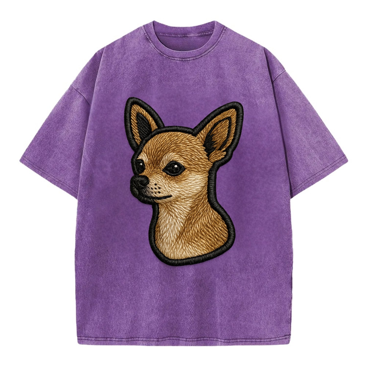 Chihuahua - Modern tiny dog logo with bo - Vintage T-shirt - Purple