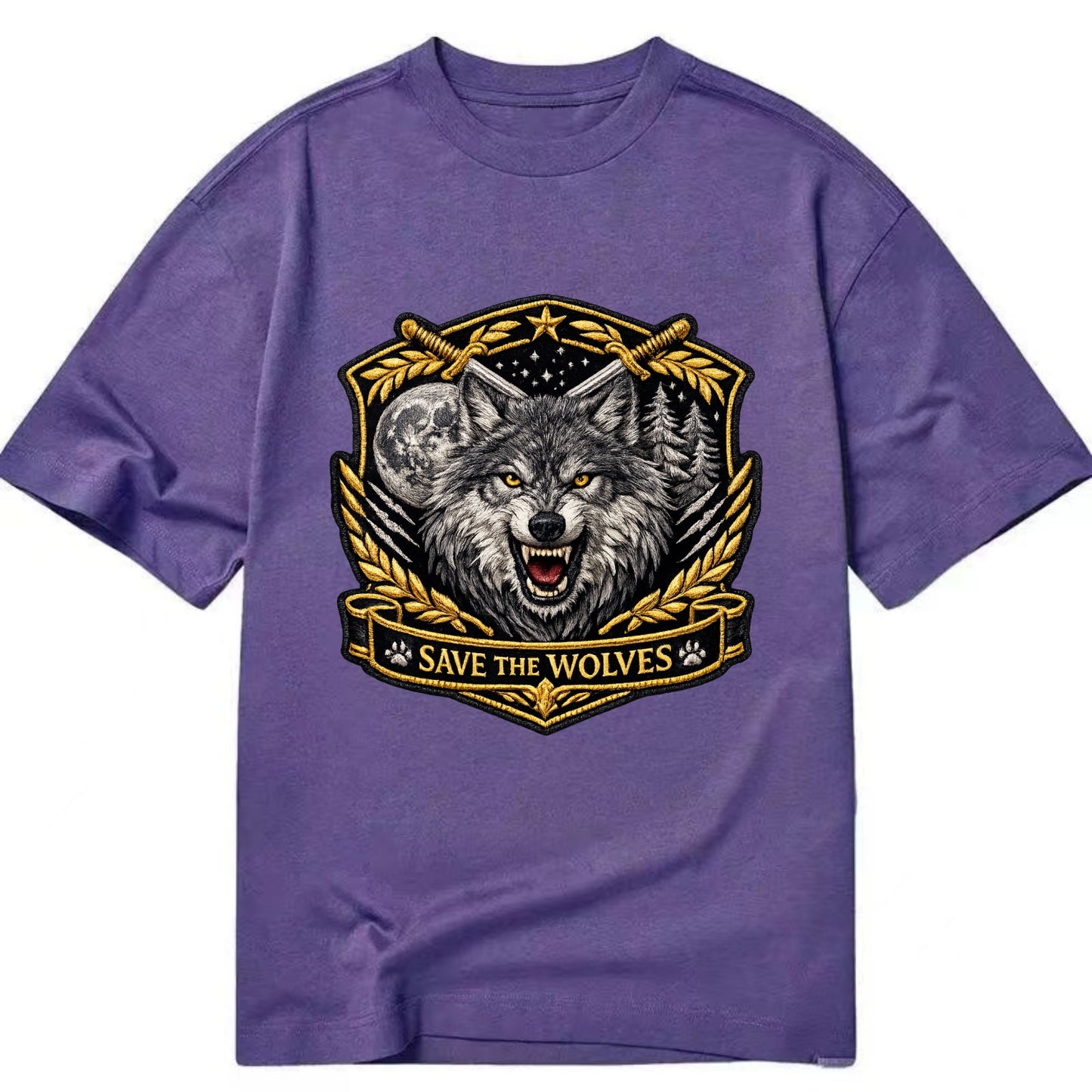 SAVE THE WOLVES - wolf moon in gray , predator protection - Classic T-shirt - Purple