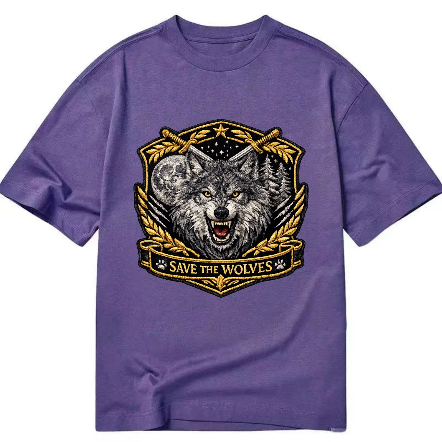 SAVE THE WOLVES - wolf moon in gray , predator protection - Classic T-shirt - Purple