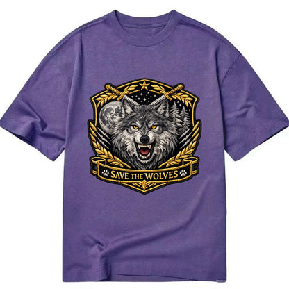 SAVE THE WOLVES - wolf moon in gray , predator protection - Classic T-shirt - Purple