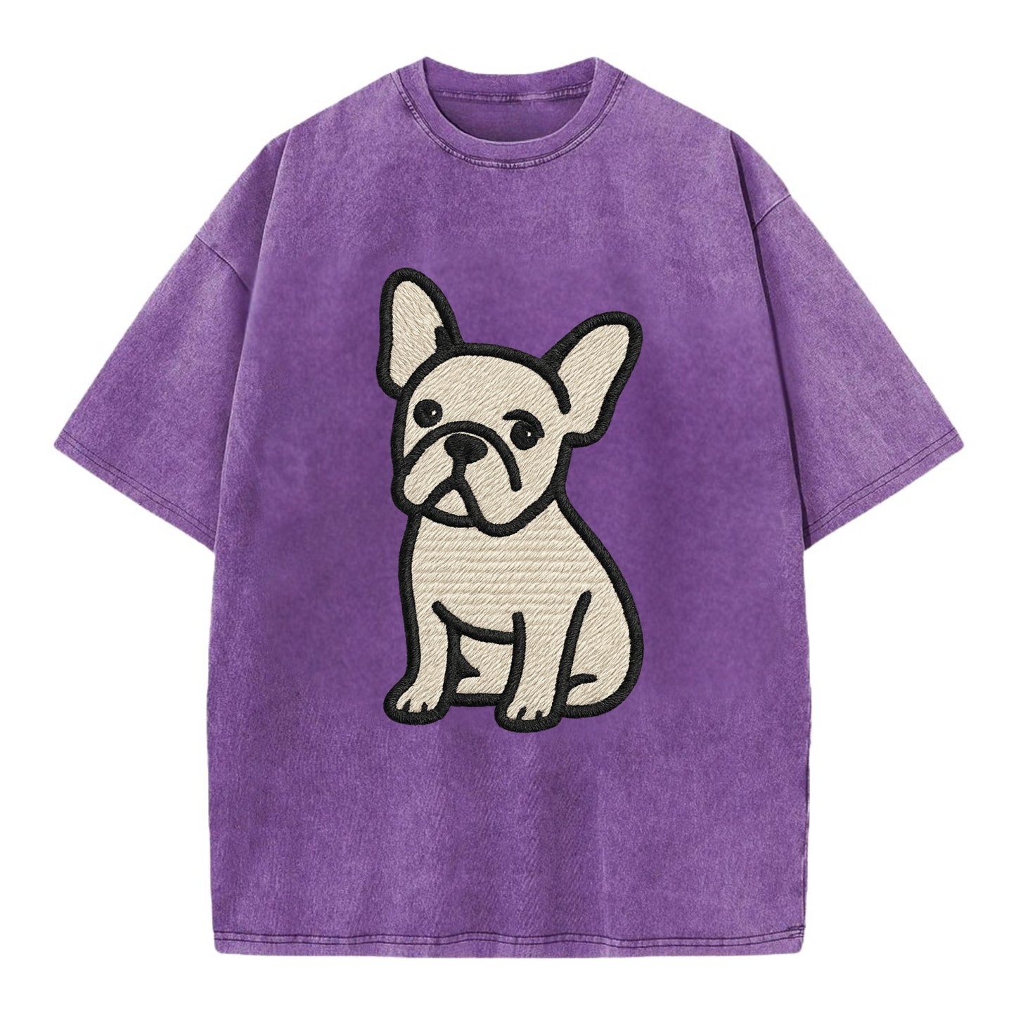 French Bulldog - Head tilt one ear up - Vintage T-shirt - Purple