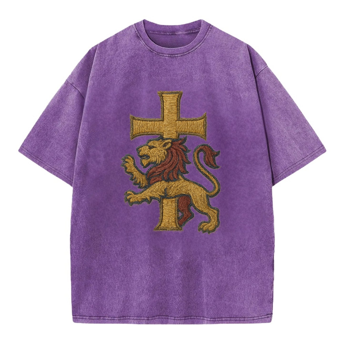 Lion and Cross  - Vintage T-shirt - Purple