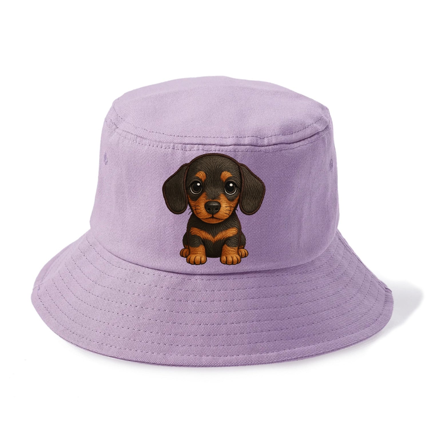 Baby Dachshund Puppy - long body, short legs, floppy ears, curious eyes, front-facing, - Bucket Hat - Purple