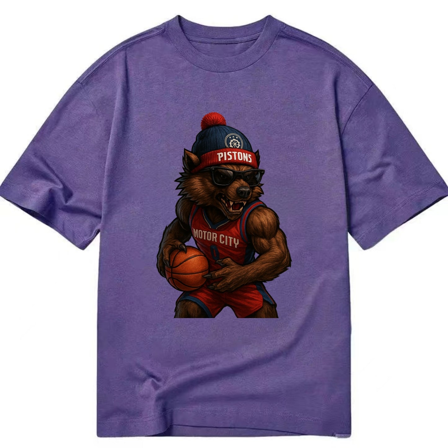 Motor City Wolverine wearing Pistons beanie with gear patch and wayfarer - Classic T-shirt - Purple