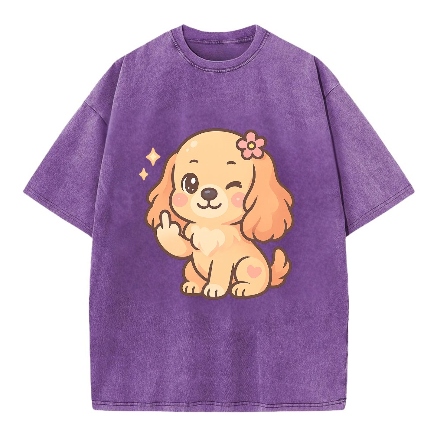Cocker Spaniel with long wavy ears, gentle face, paw flipping off - Vintage T-shirt - Purple