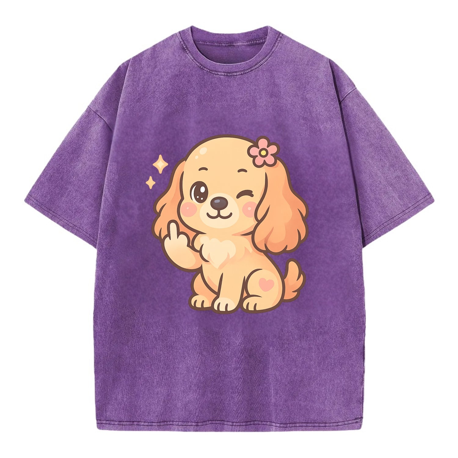 Cocker Spaniel with long wavy ears, gentle face, paw flipping off - Vintage T-shirt - Purple