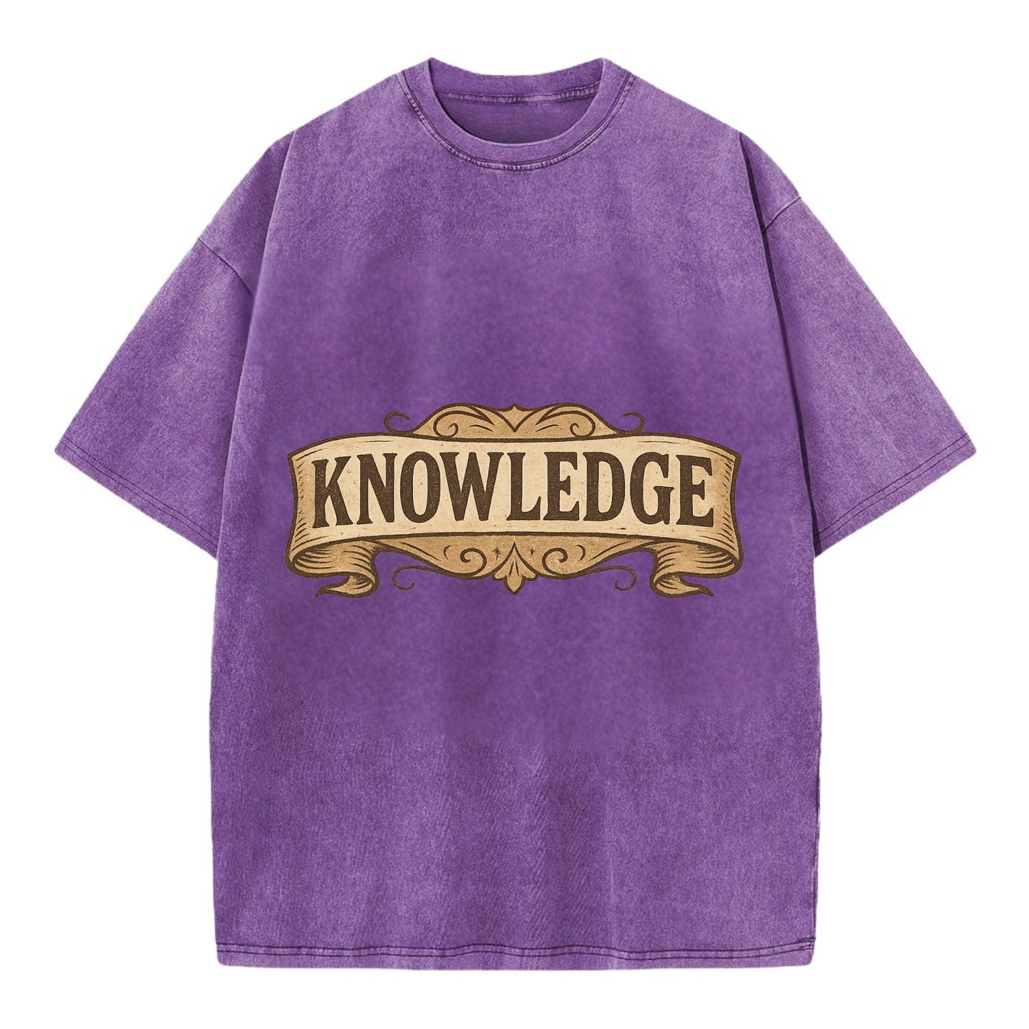 Bold typography design - "KNOWLEDGE" - learning, understanding - Vintage T-shirt - Purple
