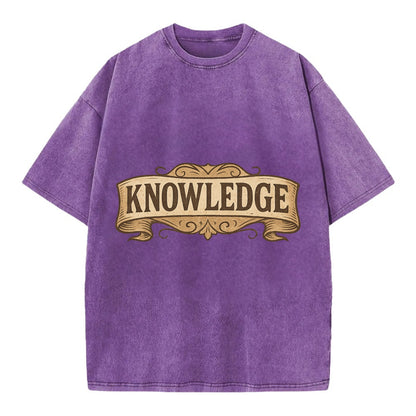 Bold typography design - "KNOWLEDGE" - learning, understanding - Vintage T-shirt - Purple