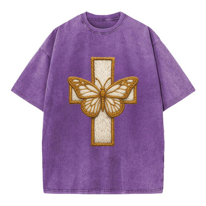 Resurrection Cross  - Vintage T-shirt - Purple