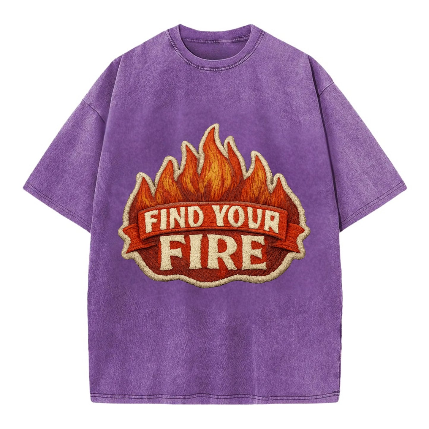 FIND YOUR FIRE - flames with text in orange , passion - Vintage T-shirt - Purple