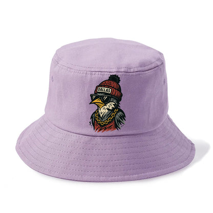 Dallas Mockingbird wearing Dallas beanie with pom pom and wayfarer sunglasses - Bucket Hat - Purple