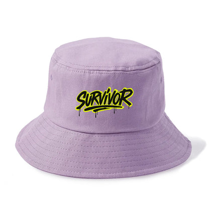 Bold typography design - "SURVIVOR" - overcomer, still standing, made it through - Bucket Hat - Purple