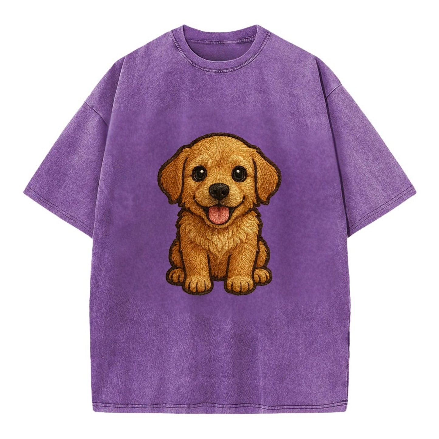 Baby Golden Retriever Puppy - fluffy golden fur, big brown eyes, pink tongue, - Vintage T-shirt - Purple