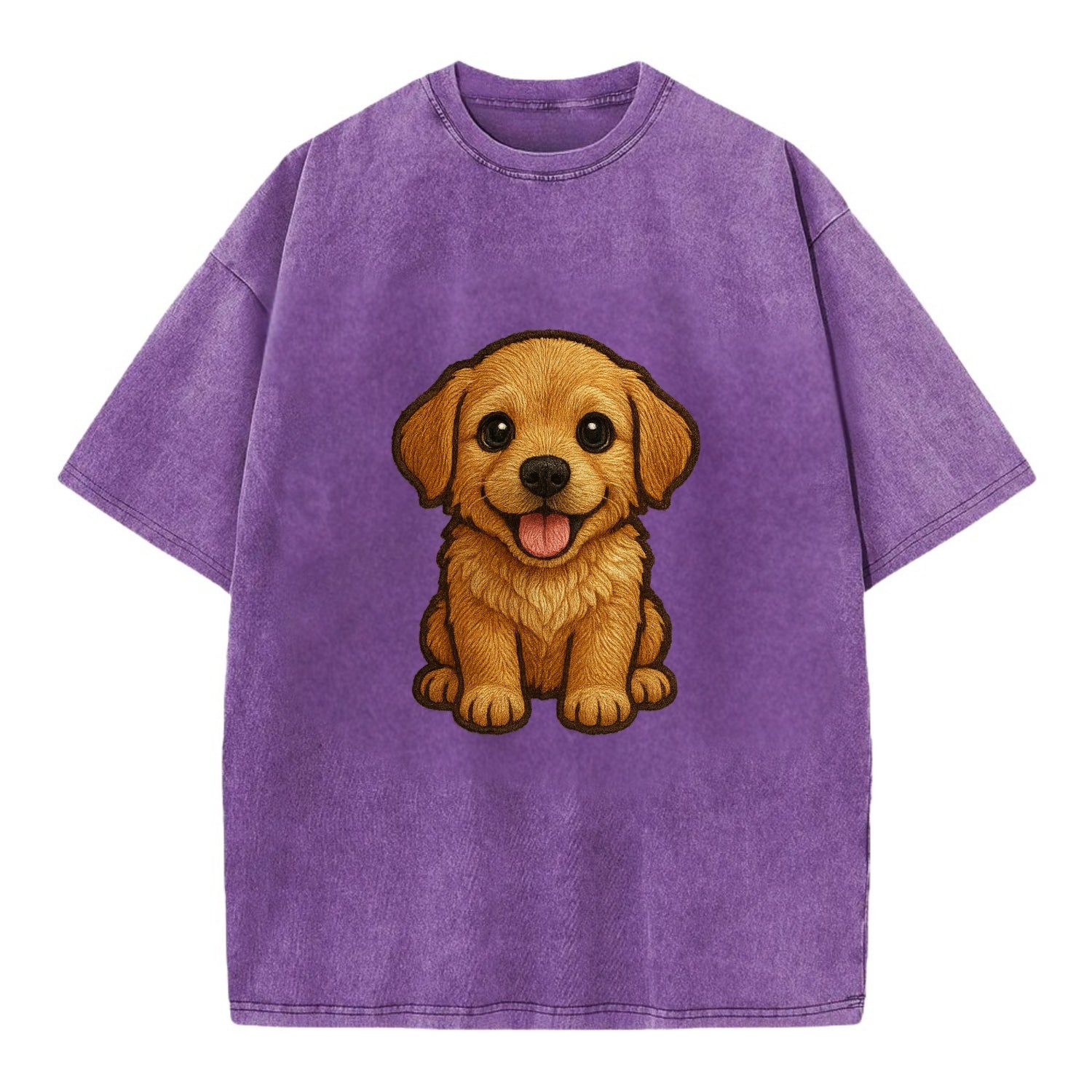 Baby Golden Retriever Puppy - fluffy golden fur, big brown eyes, pink tongue, - Vintage T-shirt - Purple