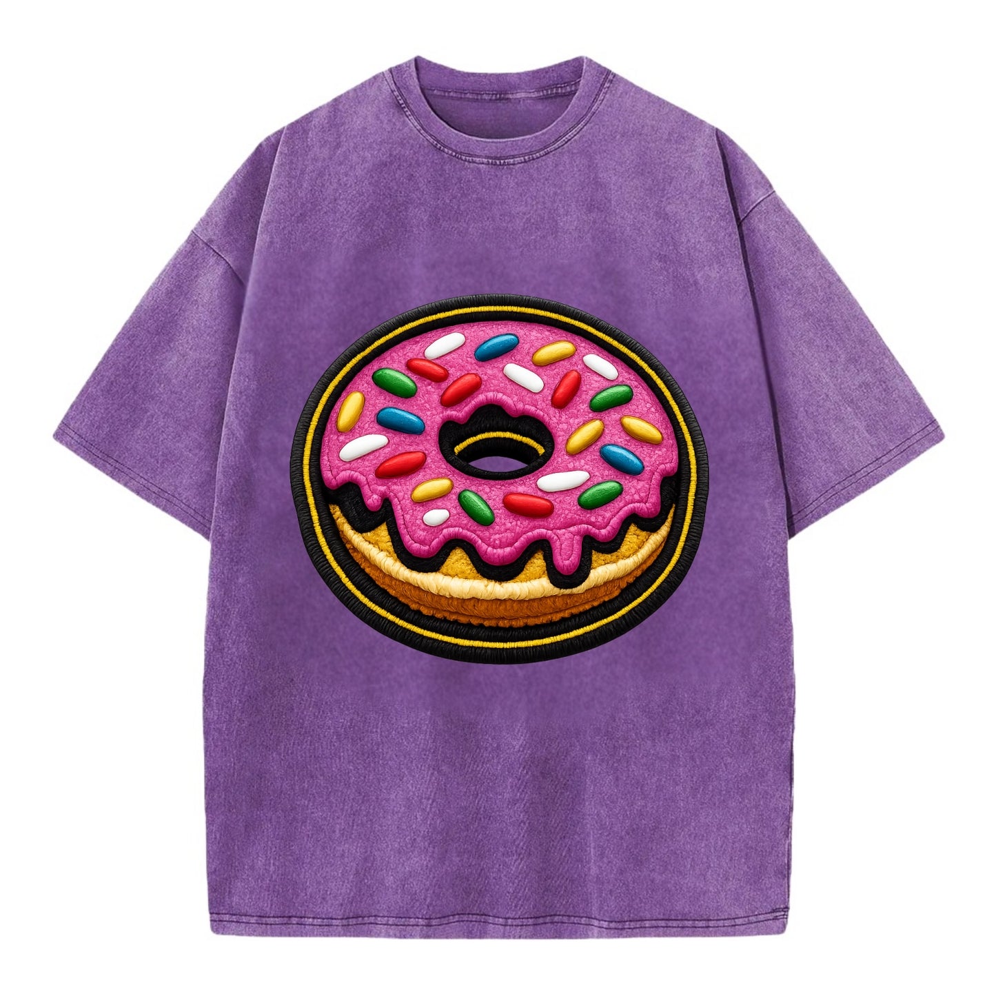 DONUT SPRINKLES - glazed donut with sprinkles in pink and rainbow , sweet treat - Vintage T-shirt - Purple