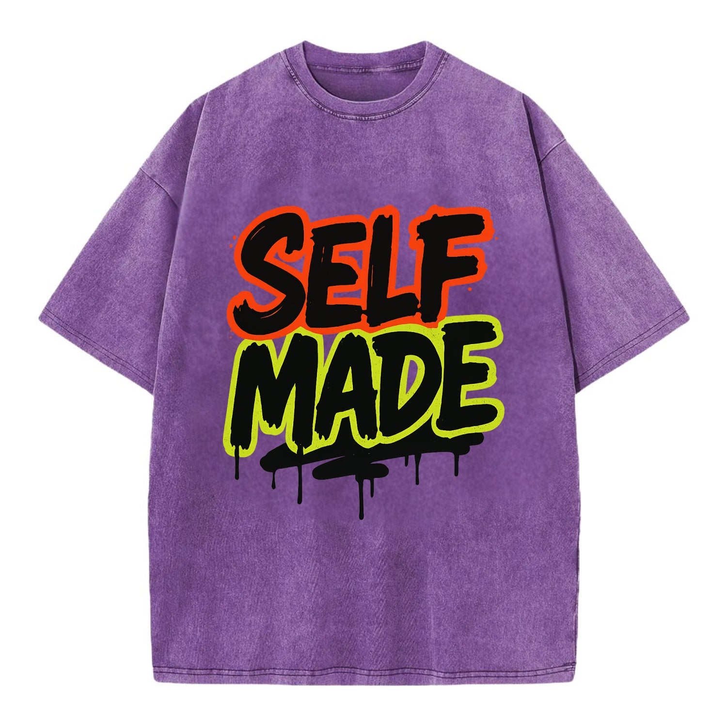 Bold typography design - "SELF MADE" - built from nothing, earned success - Vintage T-shirt - Purple