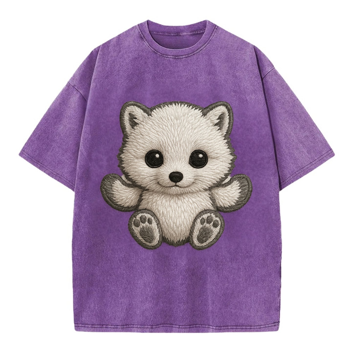Baby Arctic Fox - white fluffy, tiny black nose, bright curious eyes, - Vintage T-shirt - Purple