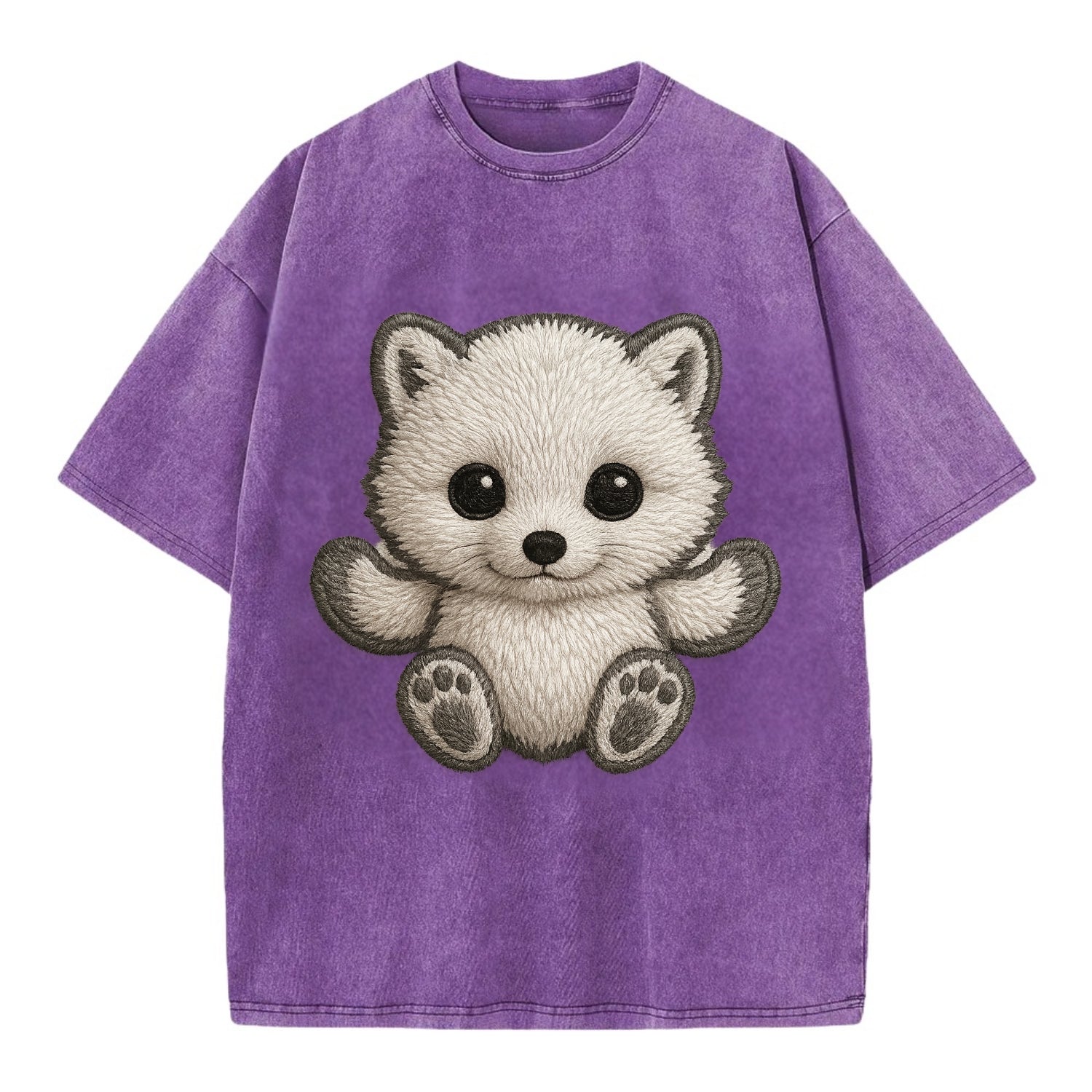 Baby Arctic Fox - white fluffy, tiny black nose, bright curious eyes, - Vintage T-shirt - Purple