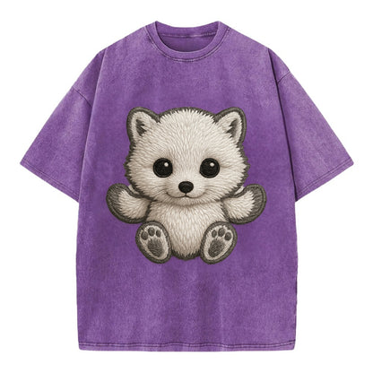 Baby Arctic Fox - white fluffy, tiny black nose, bright curious eyes, - Vintage T-shirt - Purple