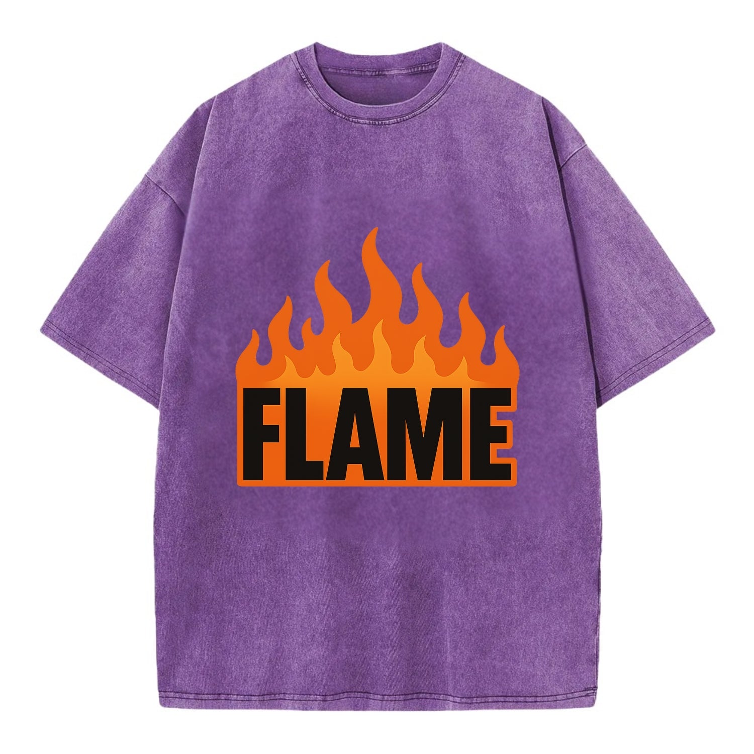 Bold typography design - "FLAME" - burning bright, passionate - Vintage T-shirt - Purple