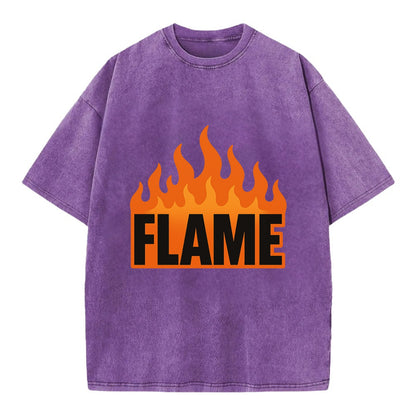 Bold typography design - "FLAME" - burning bright, passionate - Vintage T-shirt - Purple