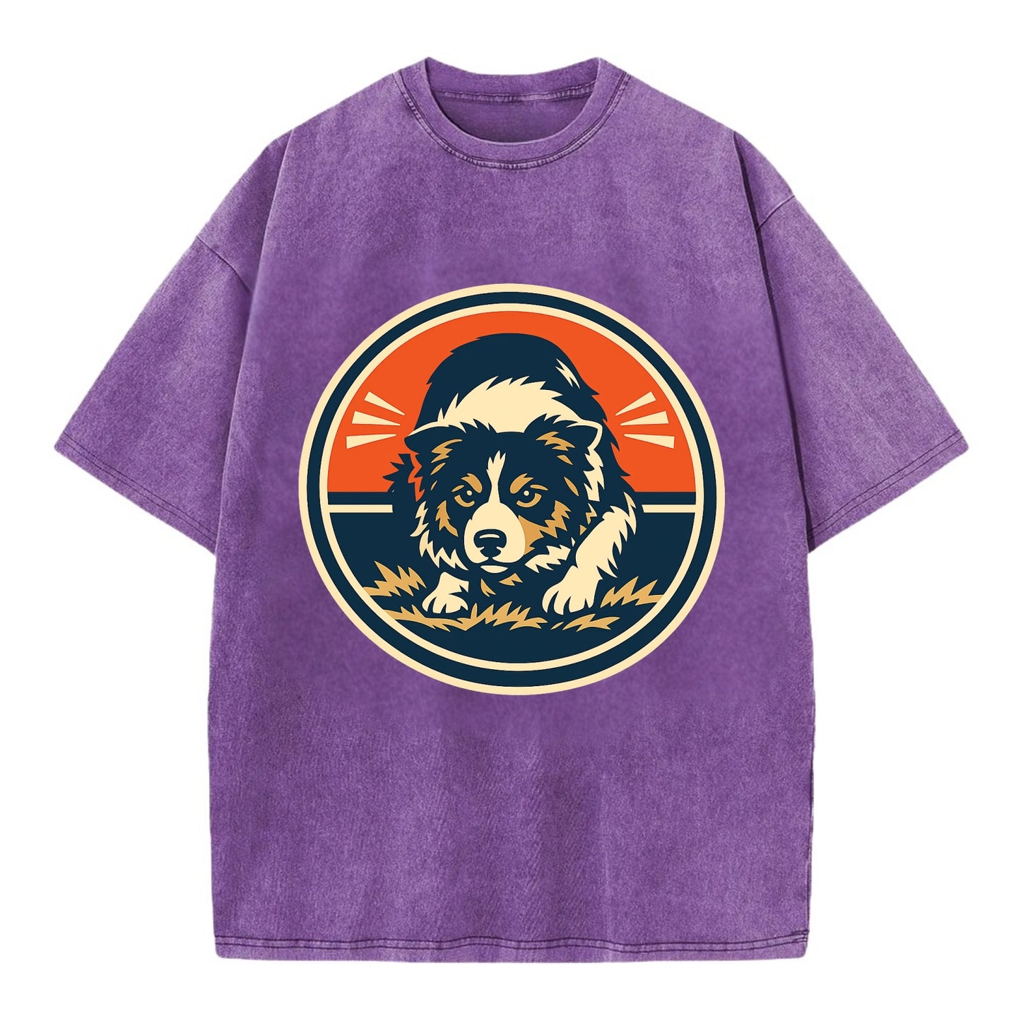 Focused Border Collie Emblem - Vintage T-shirt - Purple
