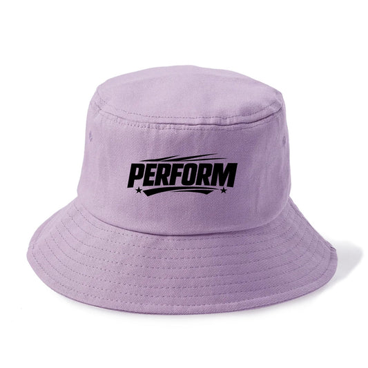Bold typography design - "PERFORM" - live art, stage presence - Bucket Hat - Purple