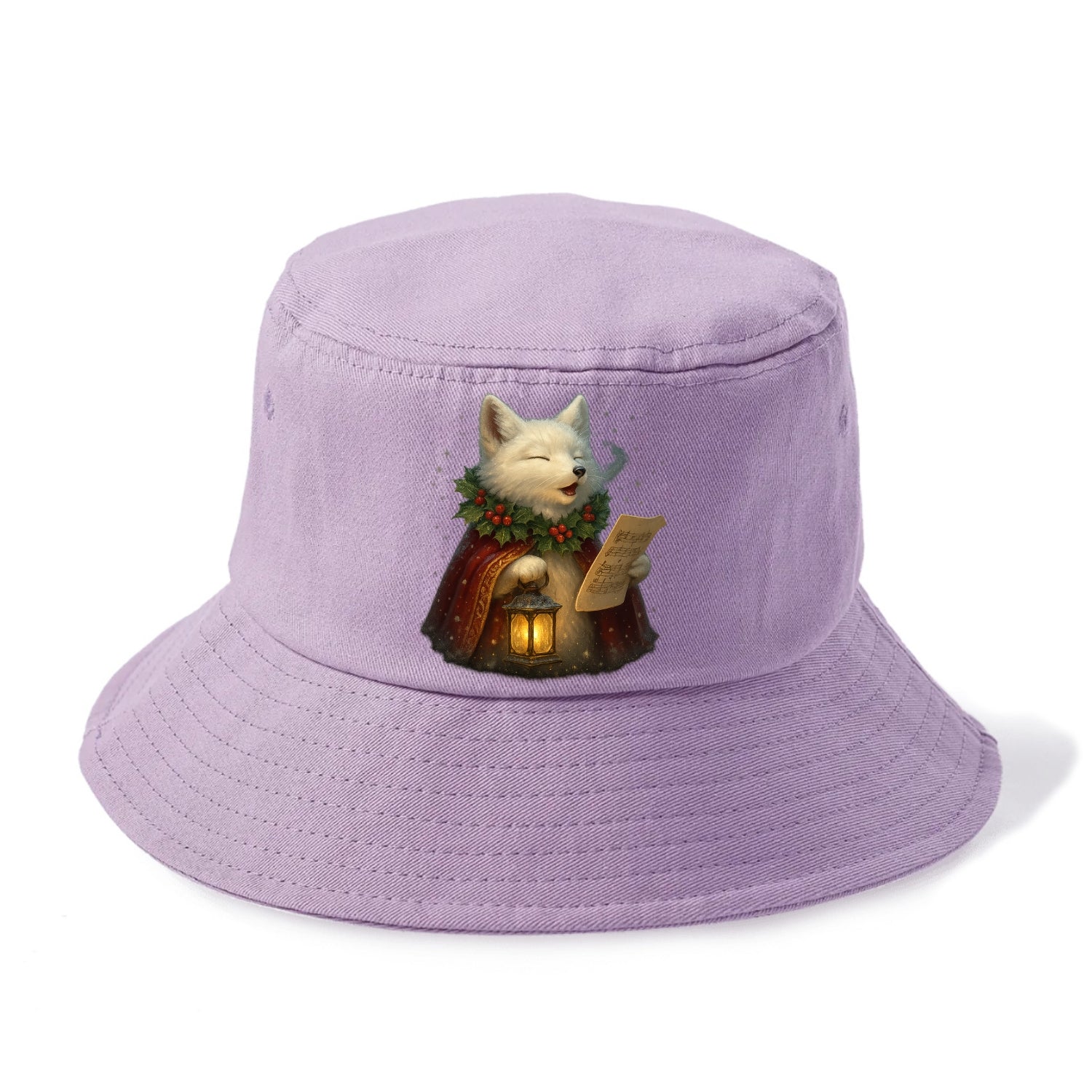 Snowbound Arctic Fox Caroler  - Bucket Hat - Purple